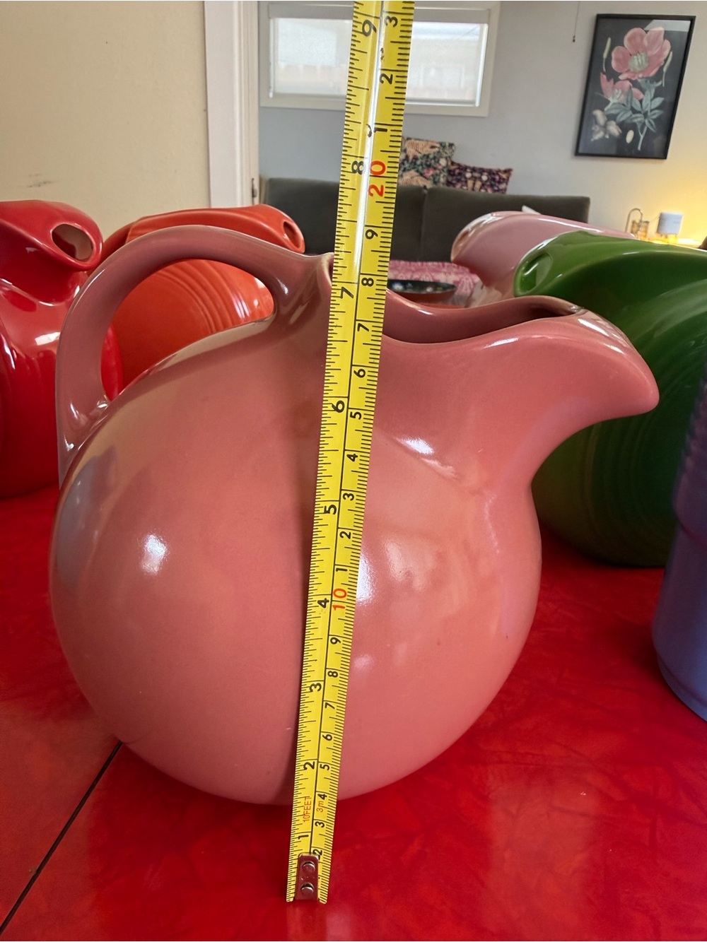 Vintage Hall China 633 Tilted Ball Pitcher Maroon Pink Ice Lip MCM Art Deco - Picture 4 of 7